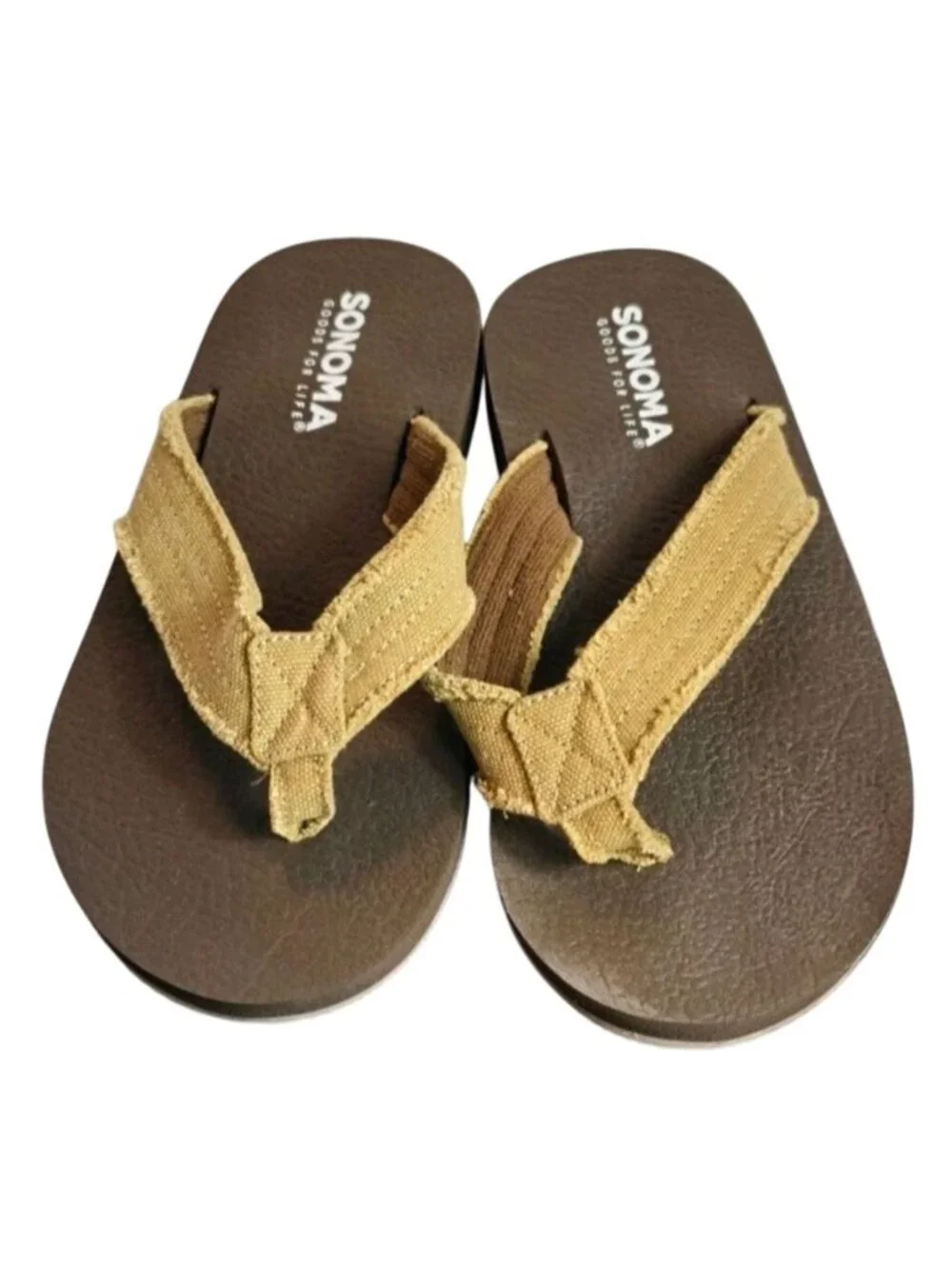Sonoma Mens 7 Cilliann Flip Flops Tan Canvas Sandals Toe Post Brown Casual New
